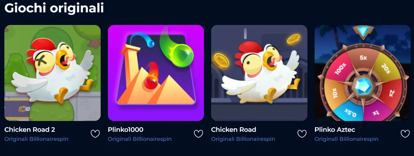 Giochi Originali Billionaire Spin - Chicken Road, Plinko1000, Plinko Aztec
