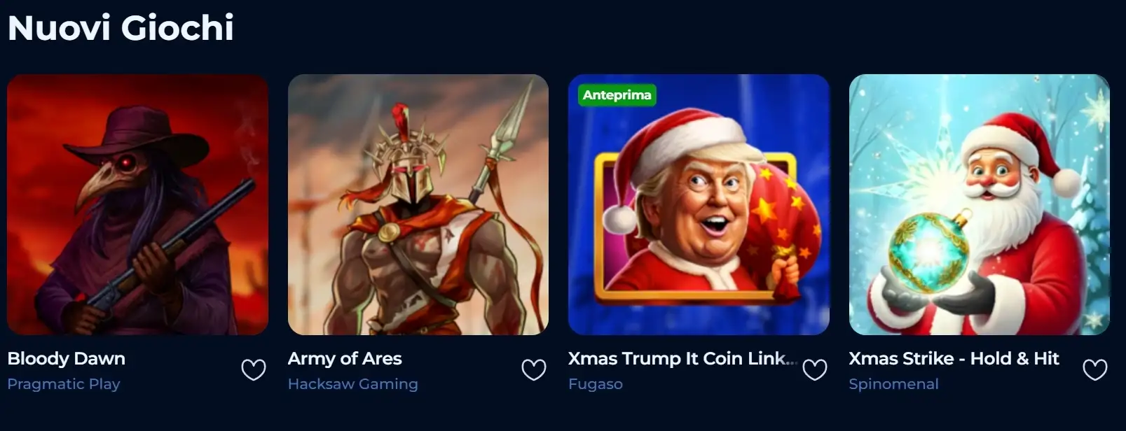 Nuovi Giochi Billionaire Spin - Bloody Dawn, Army of Ares, Xmas Trump